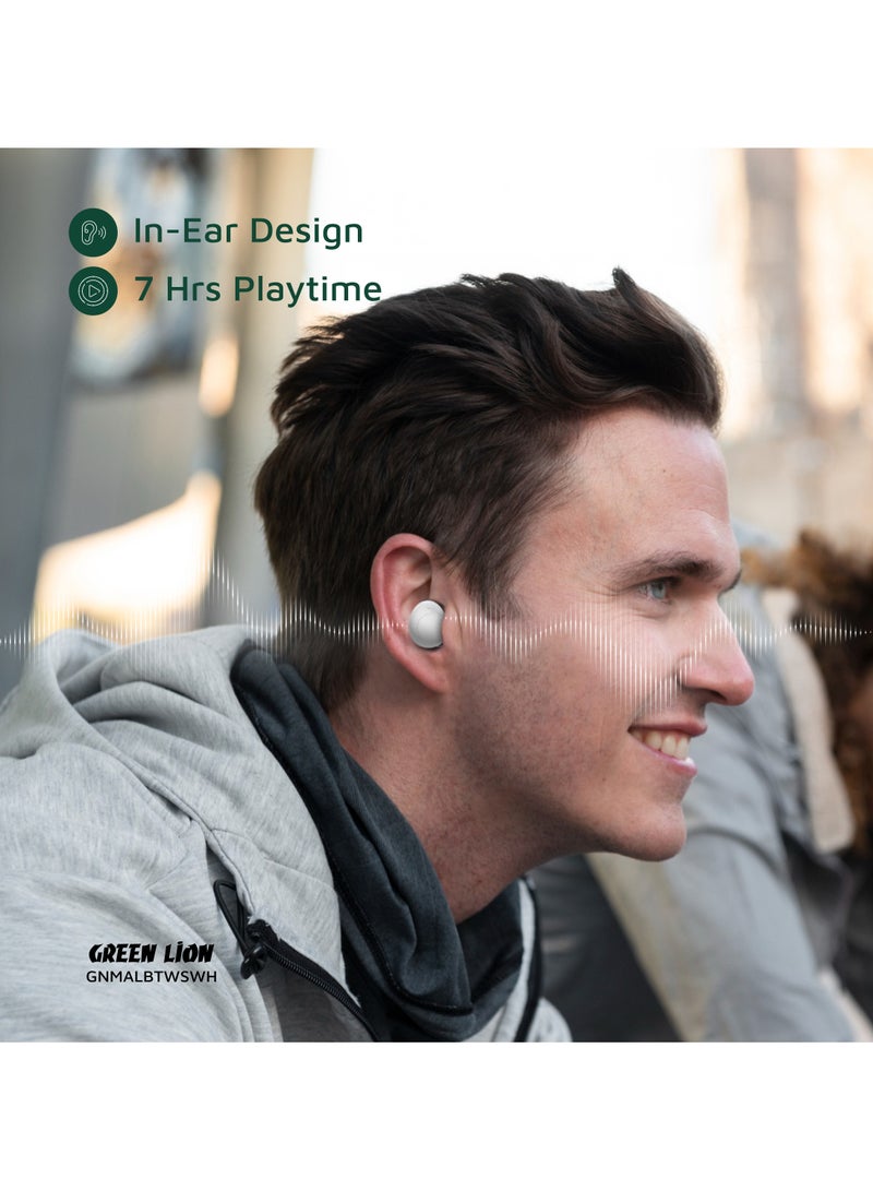 GREEN LION Malbun True Wireless Earbuds with ENC and Dual Microphone / Battery Display / Truewireless Headphones / Hands-Free Calling / In-Ear Design - White - Image 3