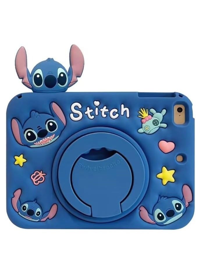 عام غطاء كيوت لجهاز iPad مخصص للأولاد والبنات، بتصميم كرتوني ثلاثي الأبعاد لشخصية ستيتش، مع مقبض دوار وحامل. مصنوع من سيليكون ناعم. (متوافق مع iPad Mini 1/2/3/4/5، ستيتش-) - Image 3