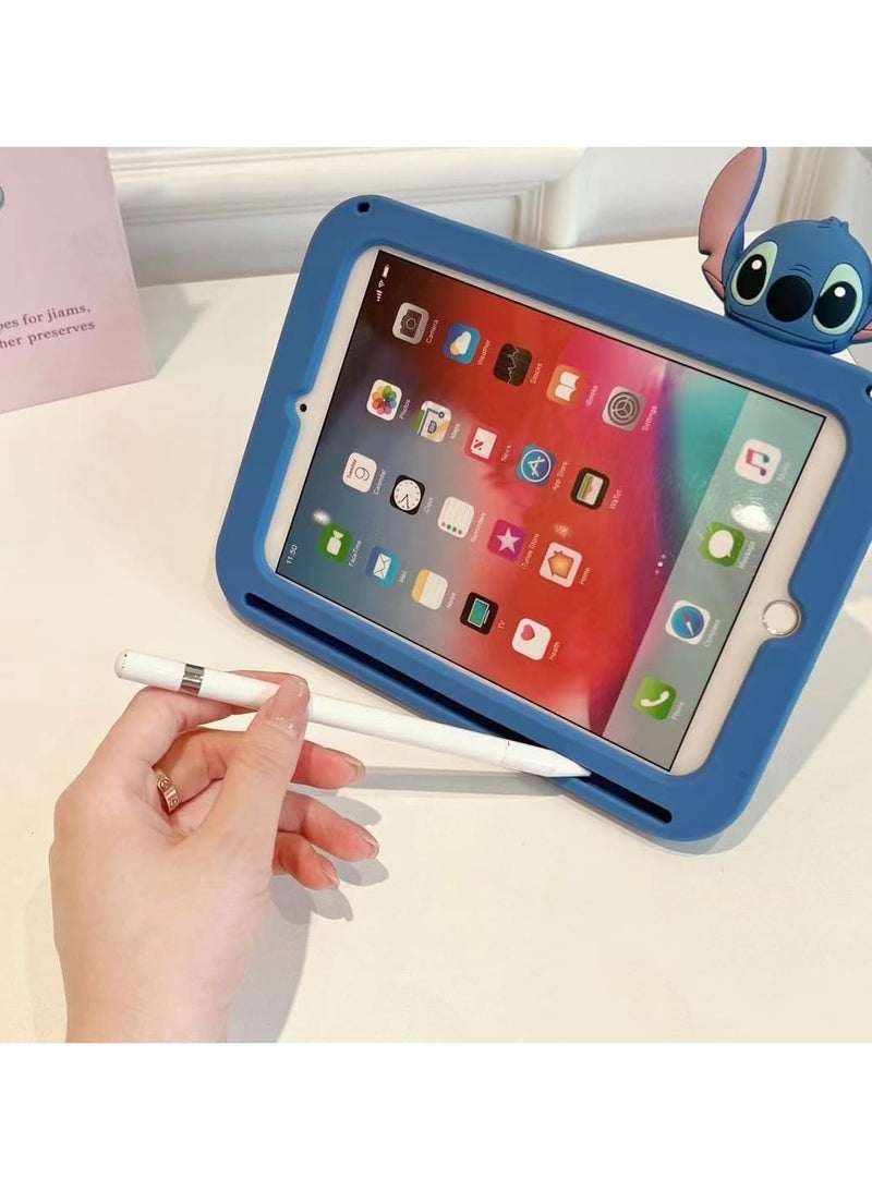 عام غطاء كيوت لجهاز iPad مخصص للأولاد والبنات، بتصميم كرتوني ثلاثي الأبعاد لشخصية ستيتش، مع مقبض دوار وحامل. مصنوع من سيليكون ناعم. (متوافق مع iPad Mini 1/2/3/4/5، ستيتش-) - Image 4