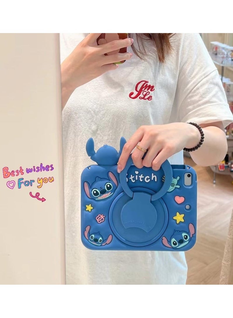 عام غطاء كيوت لجهاز iPad مخصص للأولاد والبنات، بتصميم كرتوني ثلاثي الأبعاد لشخصية ستيتش، مع مقبض دوار وحامل. مصنوع من سيليكون ناعم. (متوافق مع iPad Mini 1/2/3/4/5، ستيتش-) - Image 5