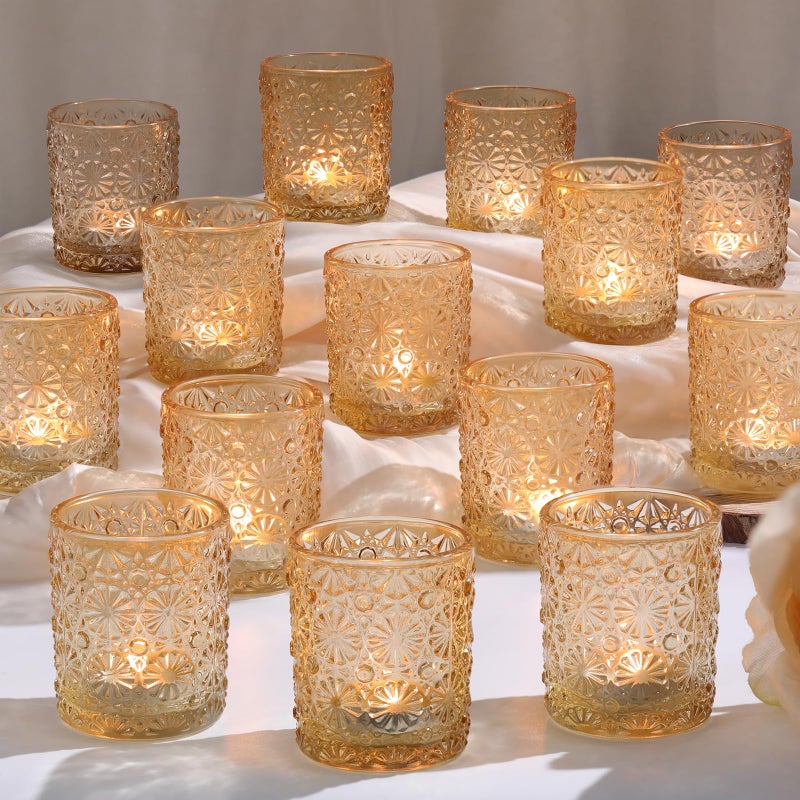 Lanttu Gold Votive Candle Holder Set of 36, Flower Tea Lights Candles Holders for Wedding Table Centerpieces, Birthday Parties, Anniversary, Bridal Shower and Holiday Decorations - Image 1