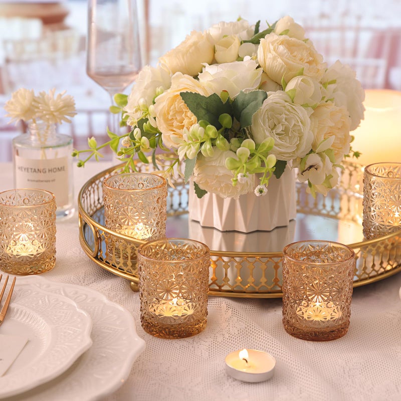 Lanttu Gold Votive Candle Holder Set of 36, Flower Tea Lights Candles Holders for Wedding Table Centerpieces, Birthday Parties, Anniversary, Bridal Shower and Holiday Decorations - Image 3