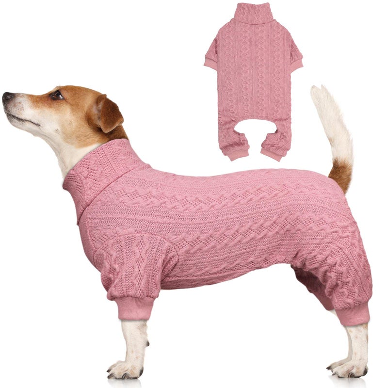 Jamktepat Dog Sweaters for Large Dogs Turtleneck Knitted Pet Clothes Solid Color Puppy Sweater Warm Dog Sweater(Pink&L) - Image 1