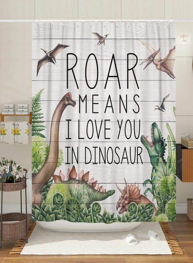 Uokiuki Dinosaur Shower Curtain for Boys Kids Bathroom Decor, Animal Dino Jungle Forest Mountain Decor Fabric Shower Curtain for Bathroom, Wildlife Bathroom Decor Accessories 70X70 - Image 1