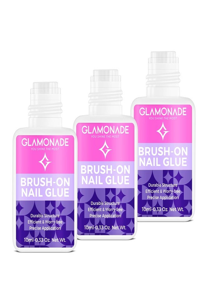 Glamonade Super Strong Nail Glue: Press on Nails, Acrylic Nails, Fake & False Nail Tips Glue - 10ml Brush on Professional Easy Long-Lasting Adhesive(10ml*3) - Image 1