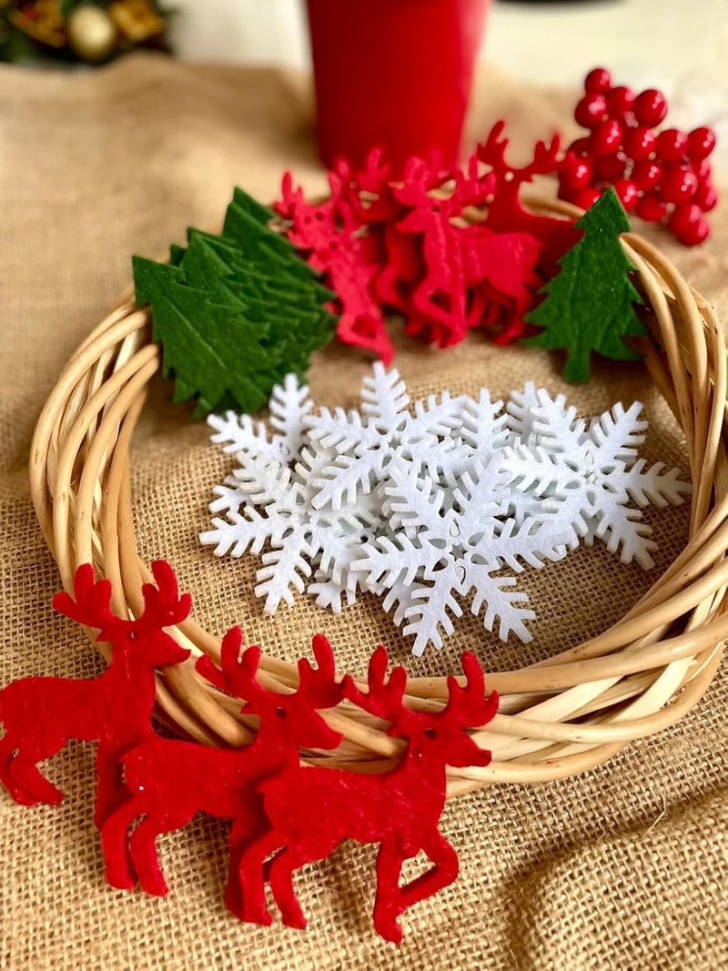 Curious Button Set of 20 pcs Laser cut felt tree, deer and snowflakes is an excellent set of handmade, suitable for creative imagination, cards, diaries, gift wrapping, Christmas Decoration, New Year Decoration - Image 1