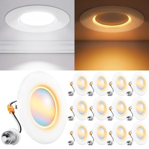 Sunco Lighting Sunco 12 Pack 5CCT LED Recessed Lighting 4 Inch with Night Light, 2700K/3000K/4000K/5000K/6000K Selectable, Dimmable Lights, 8W, 770LM, Damp Rated, Retrofit Installation - ETL - Image 1