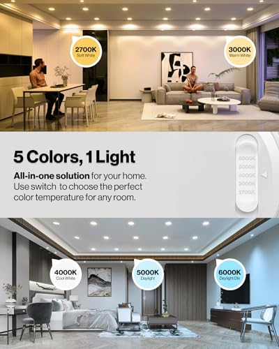 Sunco Lighting Sunco 12 Pack 5CCT LED Recessed Lighting 4 Inch with Night Light, 2700K/3000K/4000K/5000K/6000K Selectable, Dimmable Lights, 8W, 770LM, Damp Rated, Retrofit Installation - ETL - Image 5