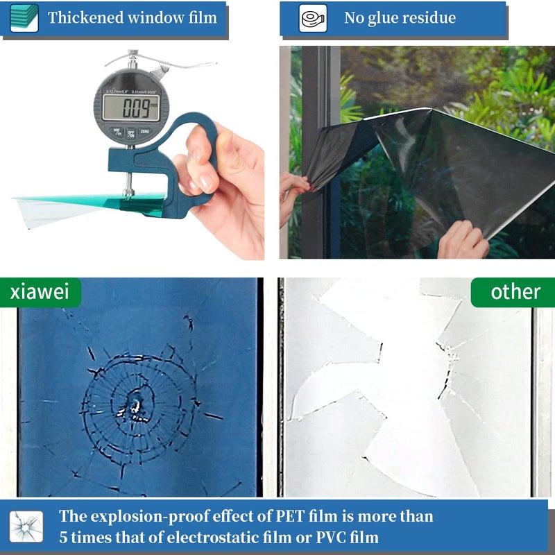 xiawei Heat Control Window Film, Window Tint Sun Blocking Blackout and UV Protection, one-Way Privacy Mirror Reflective Film,Explosion-Proof Premium PET Material Cosmic Black, 17.5 Inch x 6.5 Feet - Image 4
