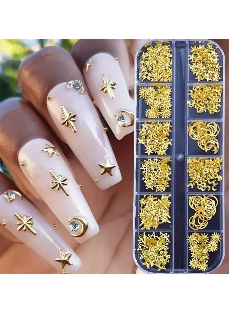 Goolsky Moon Star Nails Gold Metallic Nail Sequins Charms - 3D Nail Art Tips for Festive Manicures - Image 1