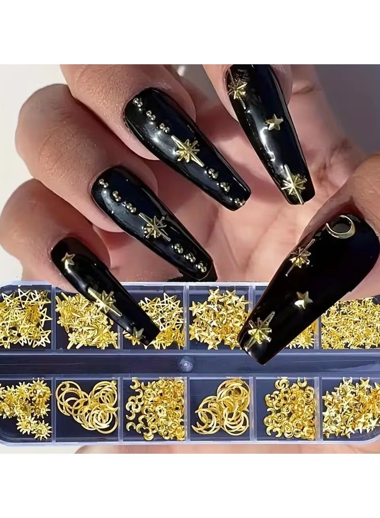 Goolsky Moon Star Nails Gold Metallic Nail Sequins Charms - 3D Nail Art Tips for Festive Manicures - Image 4