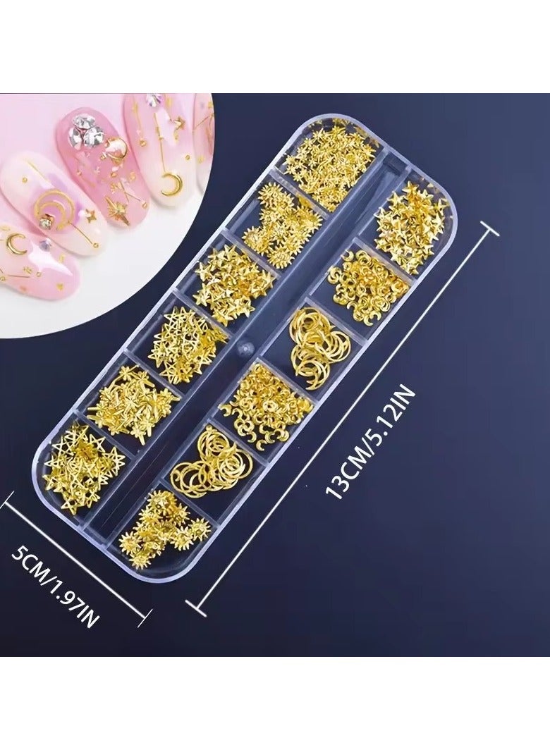 Goolsky Moon Star Nails Gold Metallic Nail Sequins Charms - 3D Nail Art Tips for Festive Manicures - Image 5