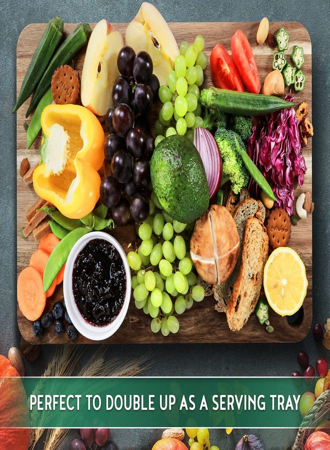 AZRHOM Large Acacia Wood Cutting Board for Kitchen, Butcher Block for Meat and Cheese, Chopping Board with Hanging Hole and Groove 18x12 Inch - Image 2