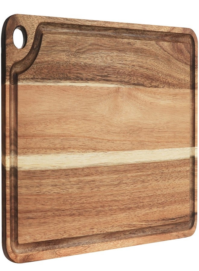 AZRHOM Large Acacia Wood Cutting Board for Kitchen, Butcher Block for Meat and Cheese, Chopping Board with Hanging Hole and Groove 18x12 Inch - Image 1