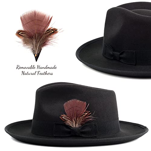 FADACHY Fedora Hats for Men & Women Wide Brim Felt Hat Dress Panama Trilby Hats Black Fedora - Image 2