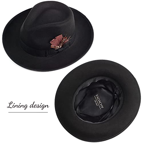 FADACHY Fedora Hats for Men & Women Wide Brim Felt Hat Dress Panama Trilby Hats Black Fedora - Image 3