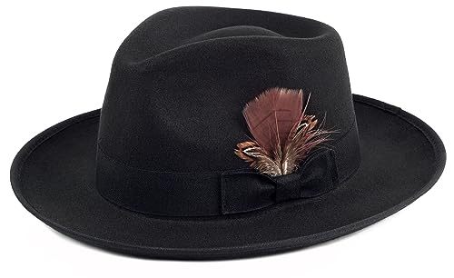 FADACHY Fedora Hats for Men & Women Wide Brim Felt Hat Dress Panama Trilby Hats Black Fedora - Image 1