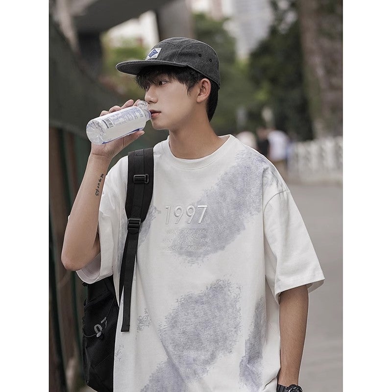 Tie-Dyed Short-Sleeved Summer 230G American Heavyweight T-Shirt Clothes Tide Brand Ruffian Handsome Half-Sleeved T-Shirt Ins Joker - Image 1