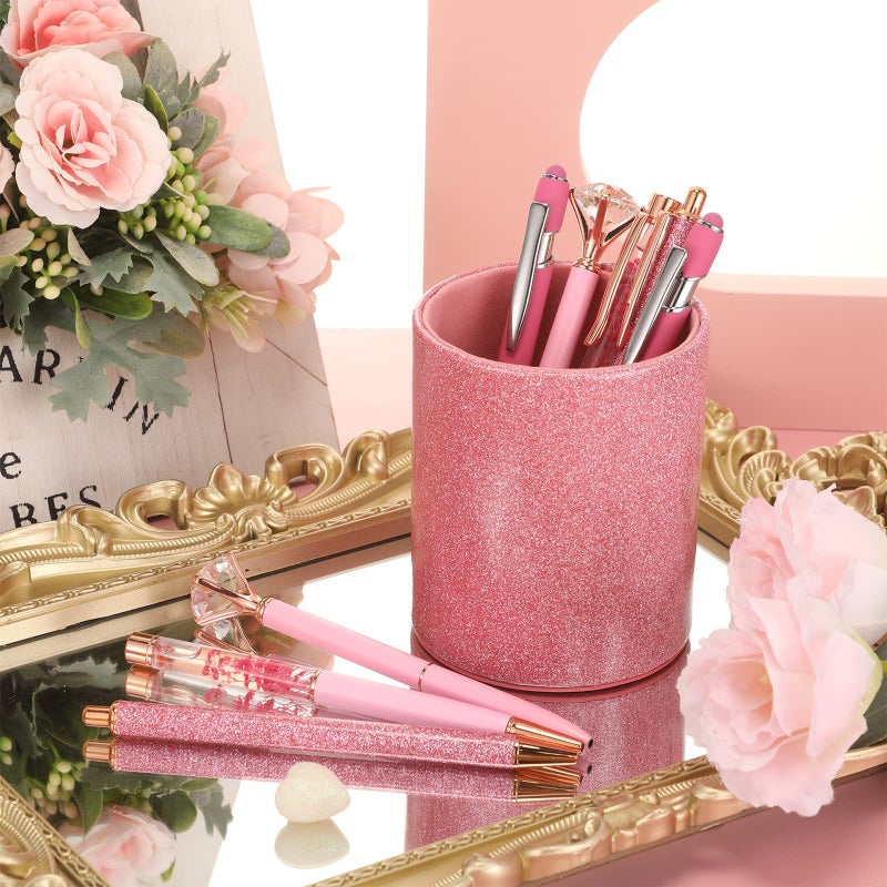 Sabary 8 Pcs Pink Pens with Pen Holder for Desk Glitter Crystal Diamond Cute Ballpoint Fancy Pencil Holder Bling Desk Organizer for Women Girls Gifts School Office Wedding Supplies - Image 5