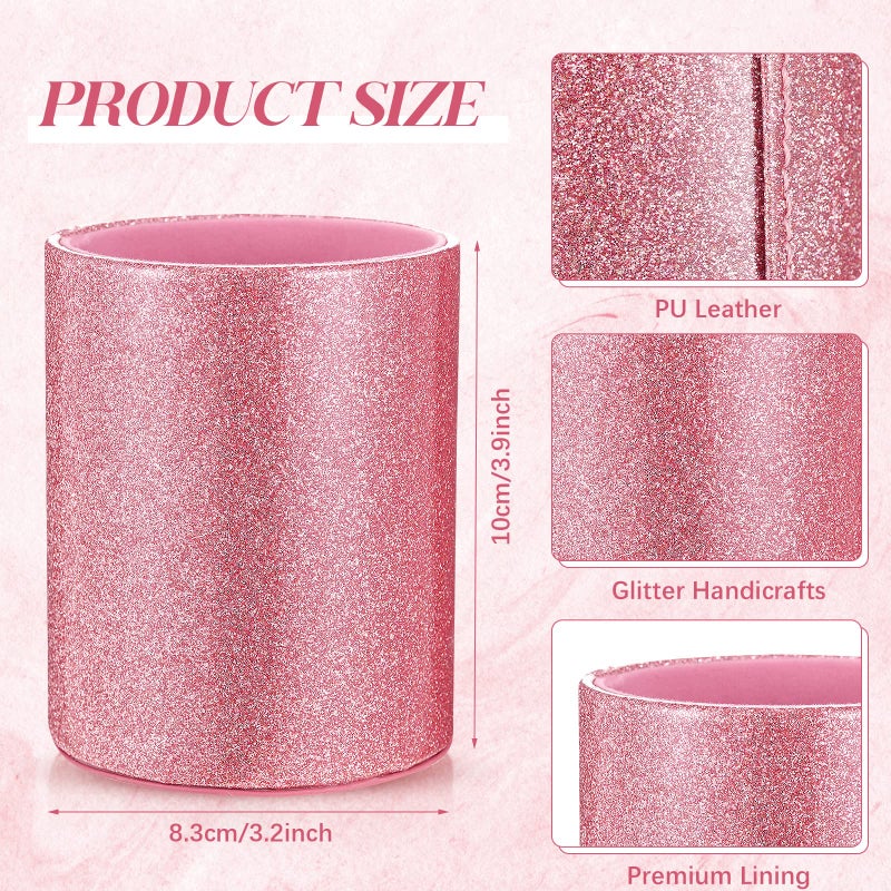 Sabary 8 Pcs Pink Pens with Pen Holder for Desk Glitter Crystal Diamond Cute Ballpoint Fancy Pencil Holder Bling Desk Organizer for Women Girls Gifts School Office Wedding Supplies - Image 2