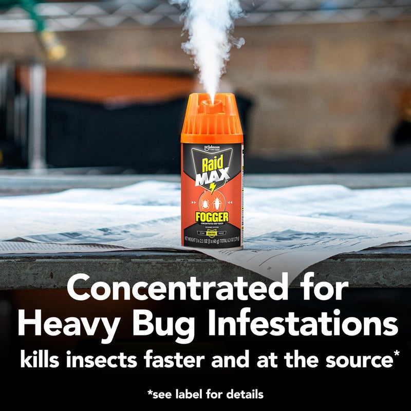 Raid Max Fogger, Insect Killer for Mosquito, Ant, Roach, Spider, Flea, for Indoor Use, 2.1 oz, 3 Count (Pack of 1) - Image 3