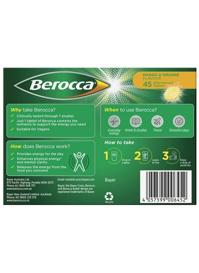 Berocca Energy Vitamin B & C Mango & Orange Flavour Effervescent Tablets 45 Count  - Image 3
