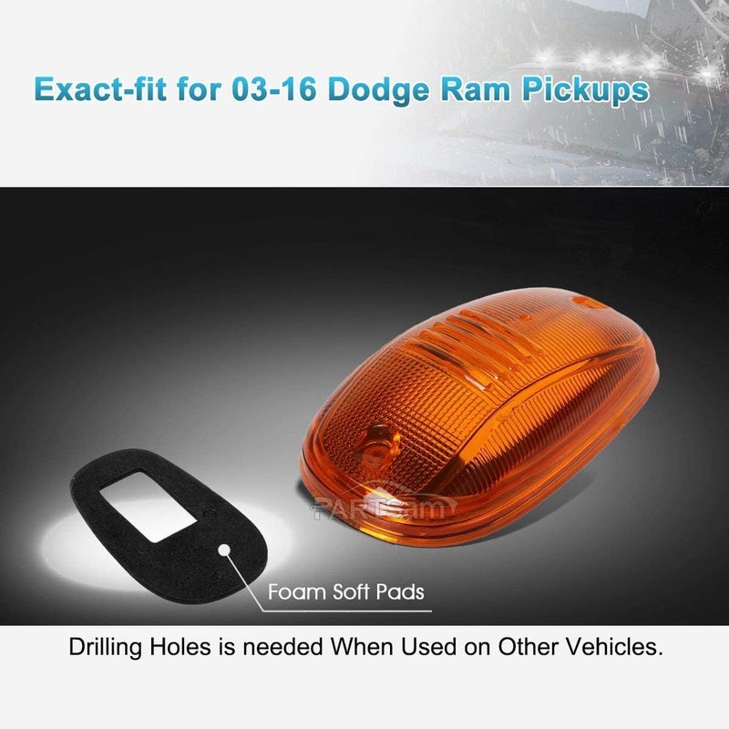 KOMAS 5pcs Amber Lens Cab Roof Marker Lights for 2003-2018 Dodge Ram 1500 2500 3500 4500 5500 - Image 5