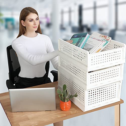 JEYANG Folding Wardrobe Organizer Plastic Stackable Clothe Closet Self Storage Container, Rectangular Cupboard for Kitchen, Home and Bathroom (White) (Pack of 10 (Large White)) - Image 4