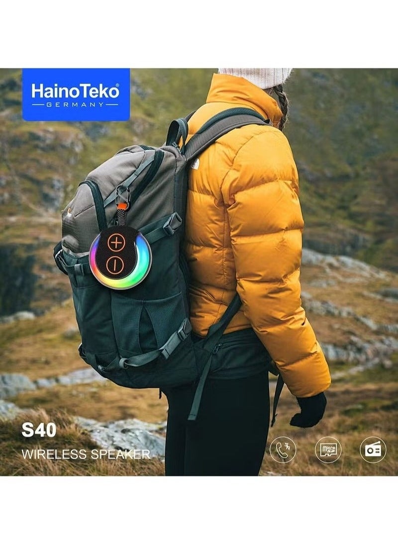 Haino Teko S40 Portable Wireless Bluetooth Speaker with HiFi Sound Quality, Button Control, and RGB Lighting – Compact, Stylish, and Rechargeable Bluetooth Speaker for Music, Outdoor Activities, Parties, Travel, and Home Entertainment – Loud Bass and Clear Audio  Black - Image 5