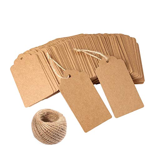 Bransio Gift Tags,120 PCS Kraft Paper Tags for Wedding Brown Rectangle Craft Hang Tags with Free 100 Feet Natural Jute Twine … - Image 1