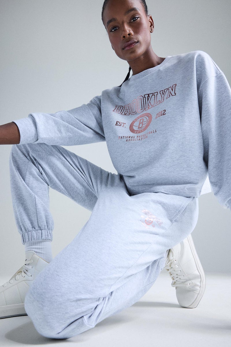 DeFacto Grey Woman DeFactoFit NBA Brooklyn Nets Sports Sweatshirt Casual - Image 1