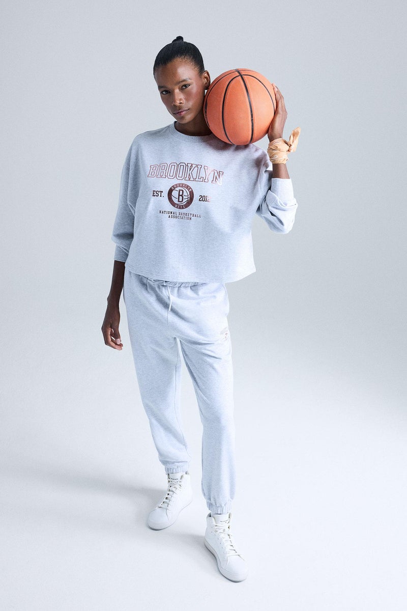 DeFacto Grey Woman DeFactoFit NBA Brooklyn Nets Sports Sweatshirt Casual - Image 2