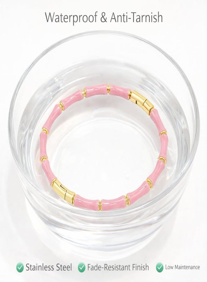 SUPER SOFTENER Pink Bamboo Evil Eye Gold Plated Stainless Steel Cuff Bracelet for Women | Nazar Bangle | Waterproof & Anti-Tarnish | Stylish Gift for Women - Image 5