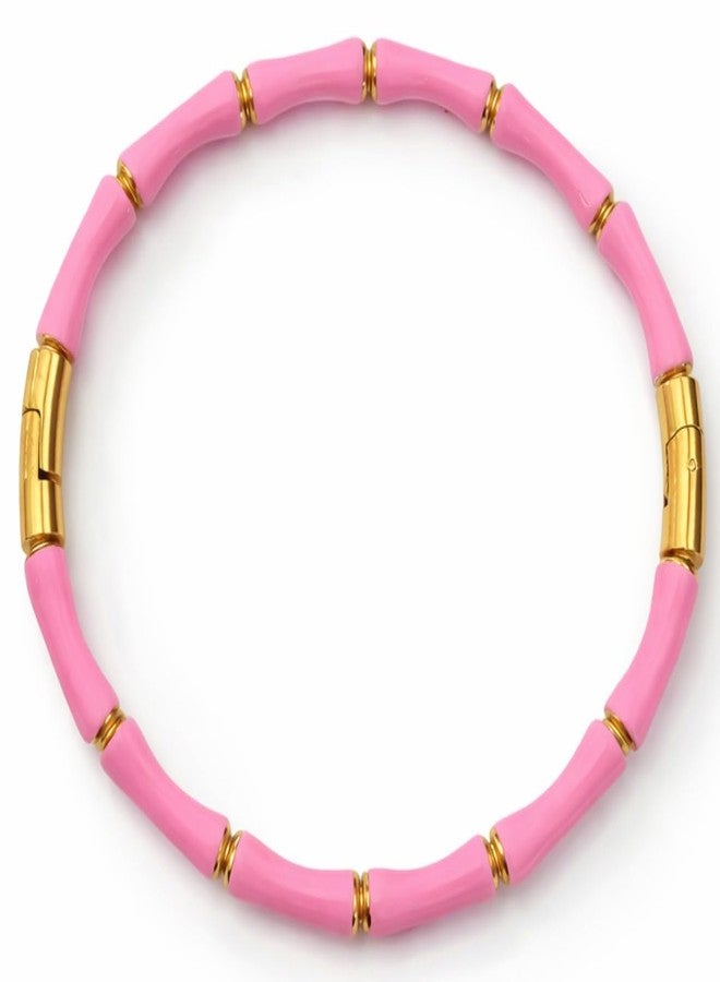 SUPER SOFTENER Pink Bamboo Evil Eye Gold Plated Stainless Steel Cuff Bracelet for Women | Nazar Bangle | Waterproof & Anti-Tarnish | Stylish Gift for Women - Image 1