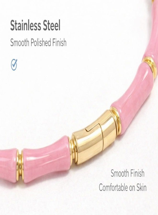 SUPER SOFTENER Pink Bamboo Evil Eye Gold Plated Stainless Steel Cuff Bracelet for Women | Nazar Bangle | Waterproof & Anti-Tarnish | Stylish Gift for Women - Image 3