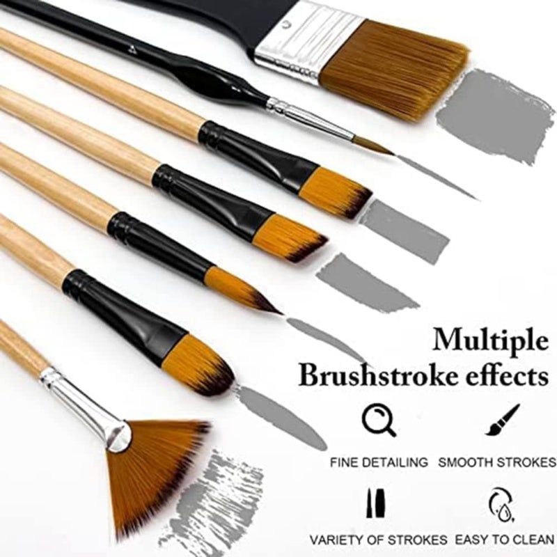 Art Brushes 32-Piece Brown Set - No Hair Loss Or Split Ends Professional Brush Set For Oil Painting, Watercolor, Acrylic Art - Image 3