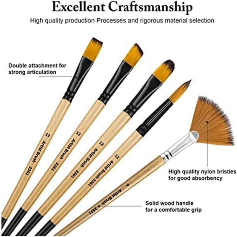 Art Brushes 32-Piece Brown Set - No Hair Loss Or Split Ends Professional Brush Set For Oil Painting, Watercolor, Acrylic Art - Image 5