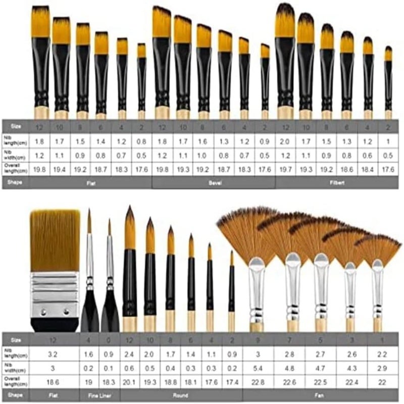 Art Brushes 32-Piece Brown Set - No Hair Loss Or Split Ends Professional Brush Set For Oil Painting, Watercolor, Acrylic Art - Image 2