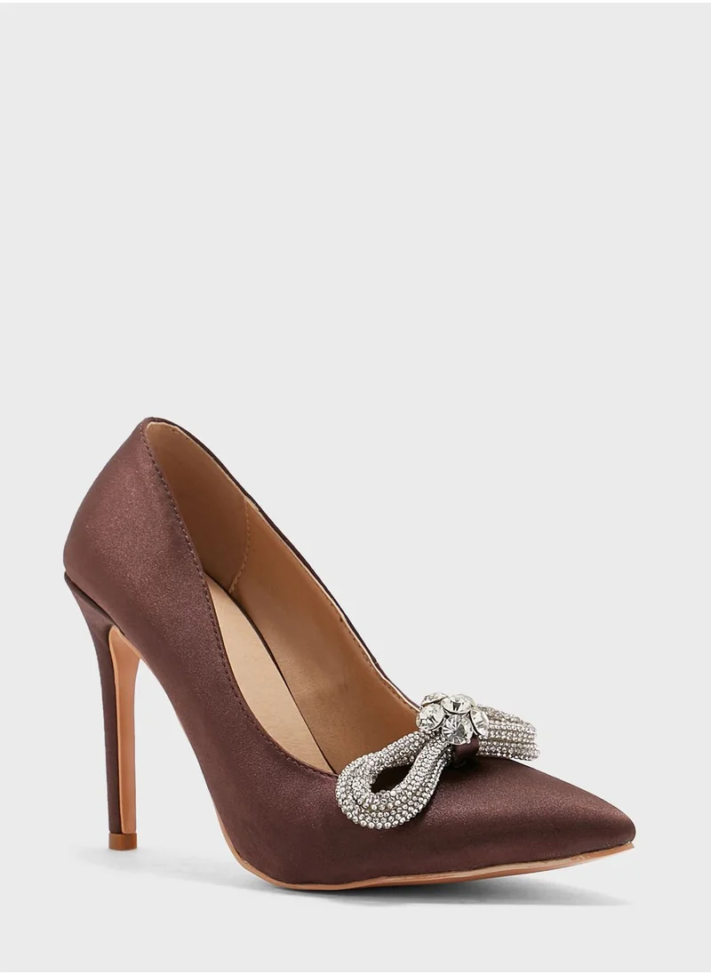 Khizana Jeweled Bow Satin Pump