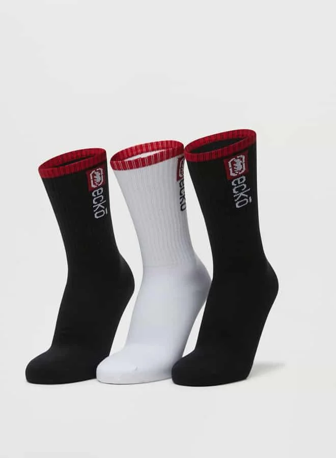 إيكو يو إن إل تي دي. Set of 3 - Ecko Unltd Logo Detail Ribbed Calf Length Socks