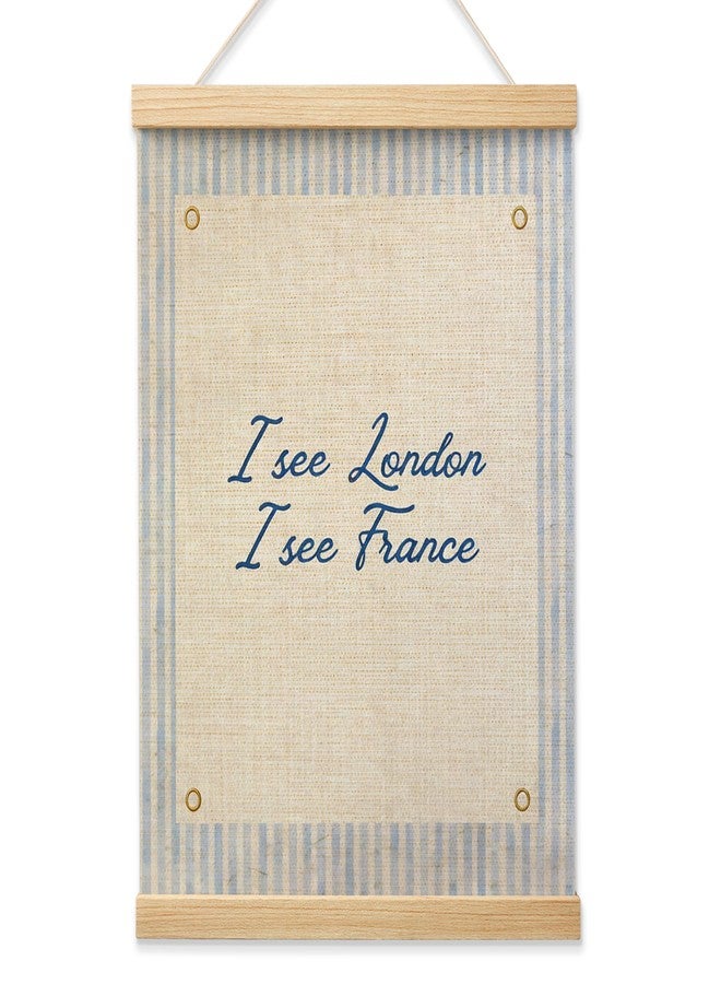 KBRCT Funny Blue Bathroom Wall Art Decor, I See London I See France Retro Blue Striped Quirky Humorous Hanging Poster Prints Framed for Washroom Restroom Wall Decoration 12x16 Inch - Image 1