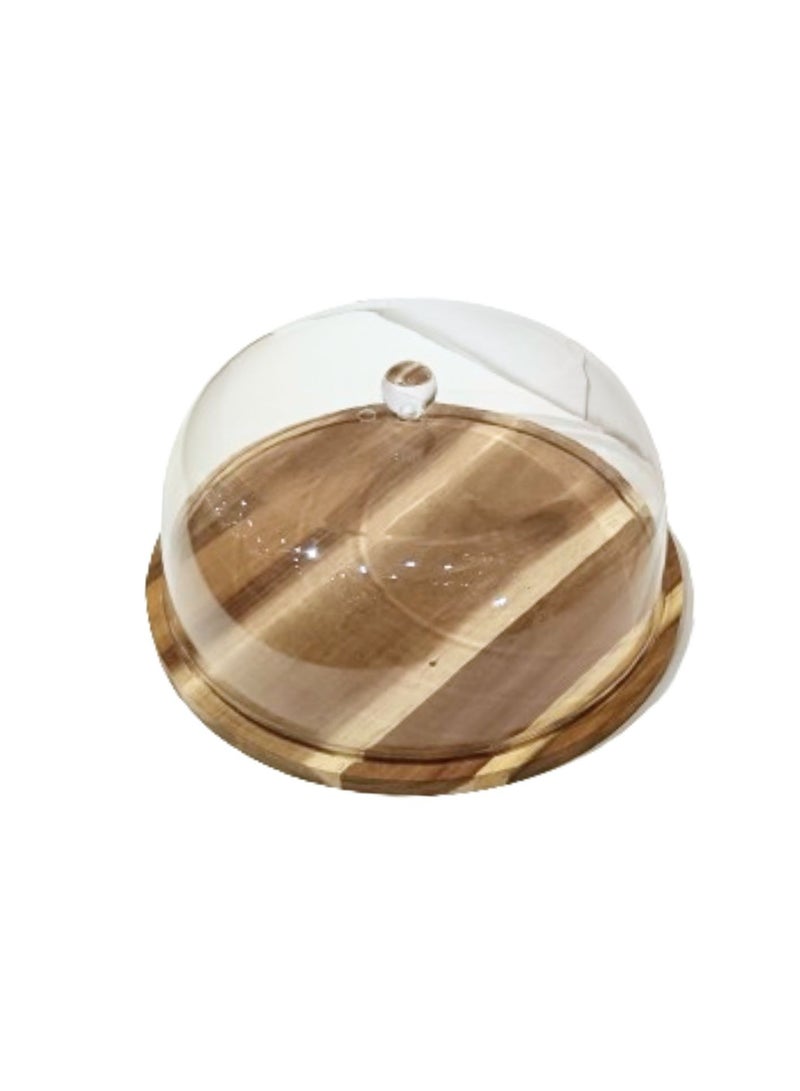 Liying Wood Round Cake Tray with Acrylic Dome Cake Stand (B) Server Square Cake Display Plate Veggie Bread Serving Platter Dessert Storage Tray for Donut Stand Fruit Bowl  - Image 3