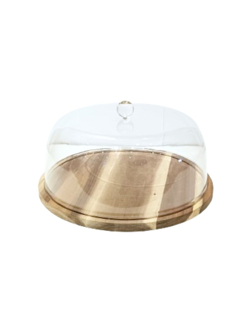 Liying Wood Round Cake Tray with Acrylic Dome Cake Stand (B) Server Square Cake Display Plate Veggie Bread Serving Platter Dessert Storage Tray for Donut Stand Fruit Bowl  - Image 1
