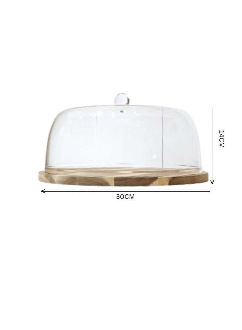 Liying Wood Round Cake Tray with Acrylic Dome Cake Stand (B) Server Square Cake Display Plate Veggie Bread Serving Platter Dessert Storage Tray for Donut Stand Fruit Bowl  - Image 4