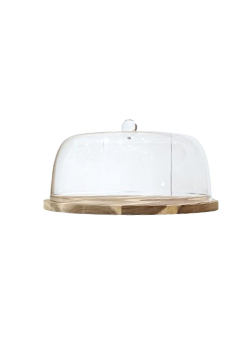 Liying Wood Round Cake Tray with Acrylic Dome Cake Stand (B) Server Square Cake Display Plate Veggie Bread Serving Platter Dessert Storage Tray for Donut Stand Fruit Bowl  - Image 2