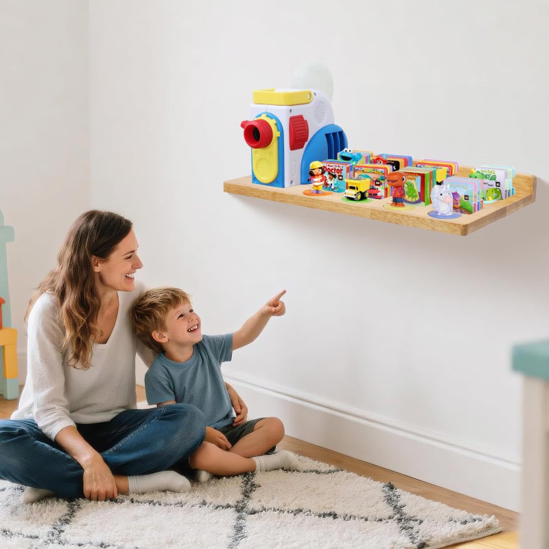 PHOENANCEE Floating Shelves for Little Tikes Story Dream Machine,Wall Shelf for Little Tikes Projector Books Audio Play Character Storage Tray Organizer for Toddlers and Kids Girls Boys,Oak(Natural Wood) - Image 5