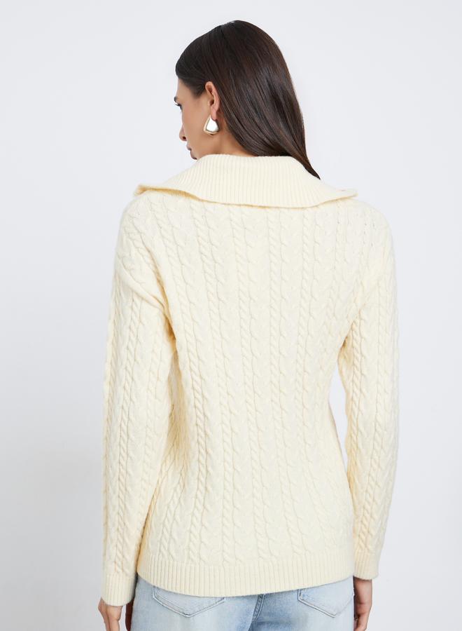 Styli Cream Regular Fit Cable Knit Sweater - Image 5