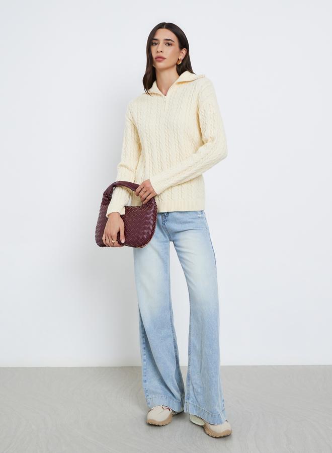Styli Cream Regular Fit Cable Knit Sweater - Image 2