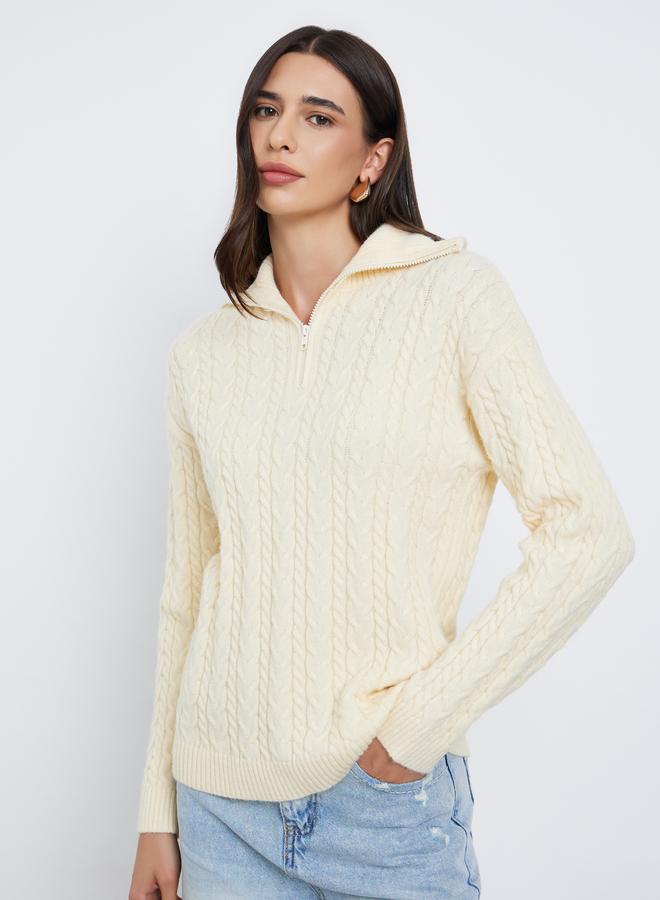 Styli Cream Regular Fit Cable Knit Sweater - Image 3