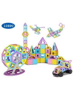 DreambuilderToy 108 Piece Magnetic Tilesmagnet Building Blocksstem Building Logs For Girls And Boys Birthday Gift (108 Pieces)  - Image 3